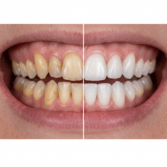 Antes y después de tratamiento dental - ortodoncia y blanqueamiento