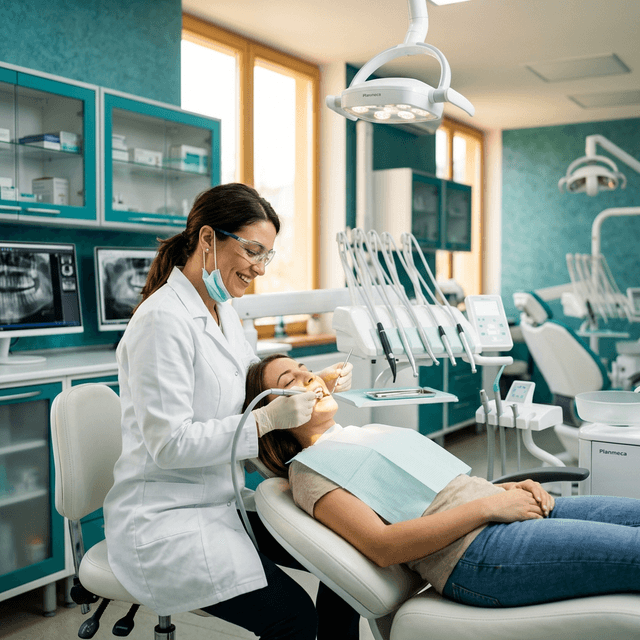 Equipo profesional de la clínica dental durante un tratamiento